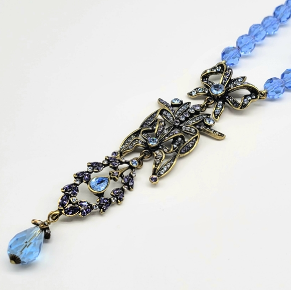 Heidi Daus Aquamarine Swarovski Crystal Art Nouveau Bows + Ribbons Necklace - Picture 10 of 13